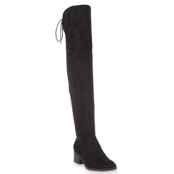 SM New York Shoes - Black faux suede thigh high boots